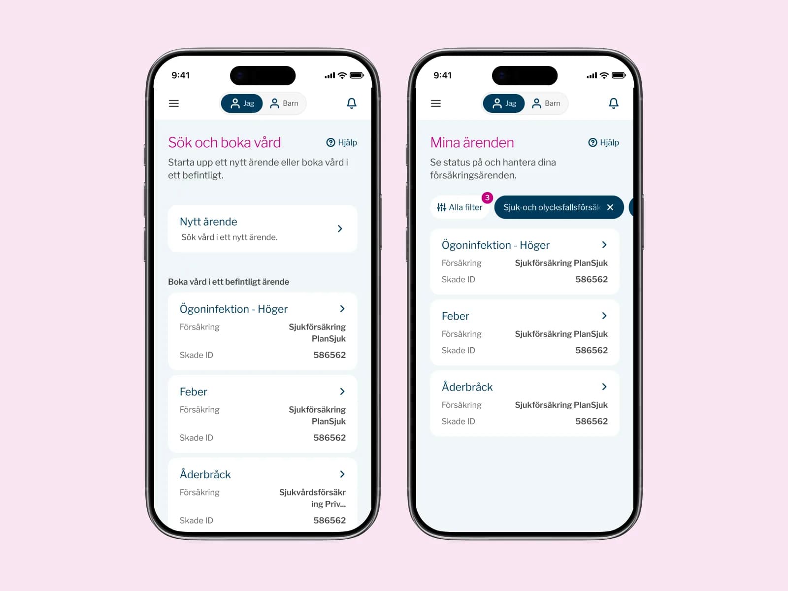 Sök och boka vård och Mina ärenden i Euro Accidents app