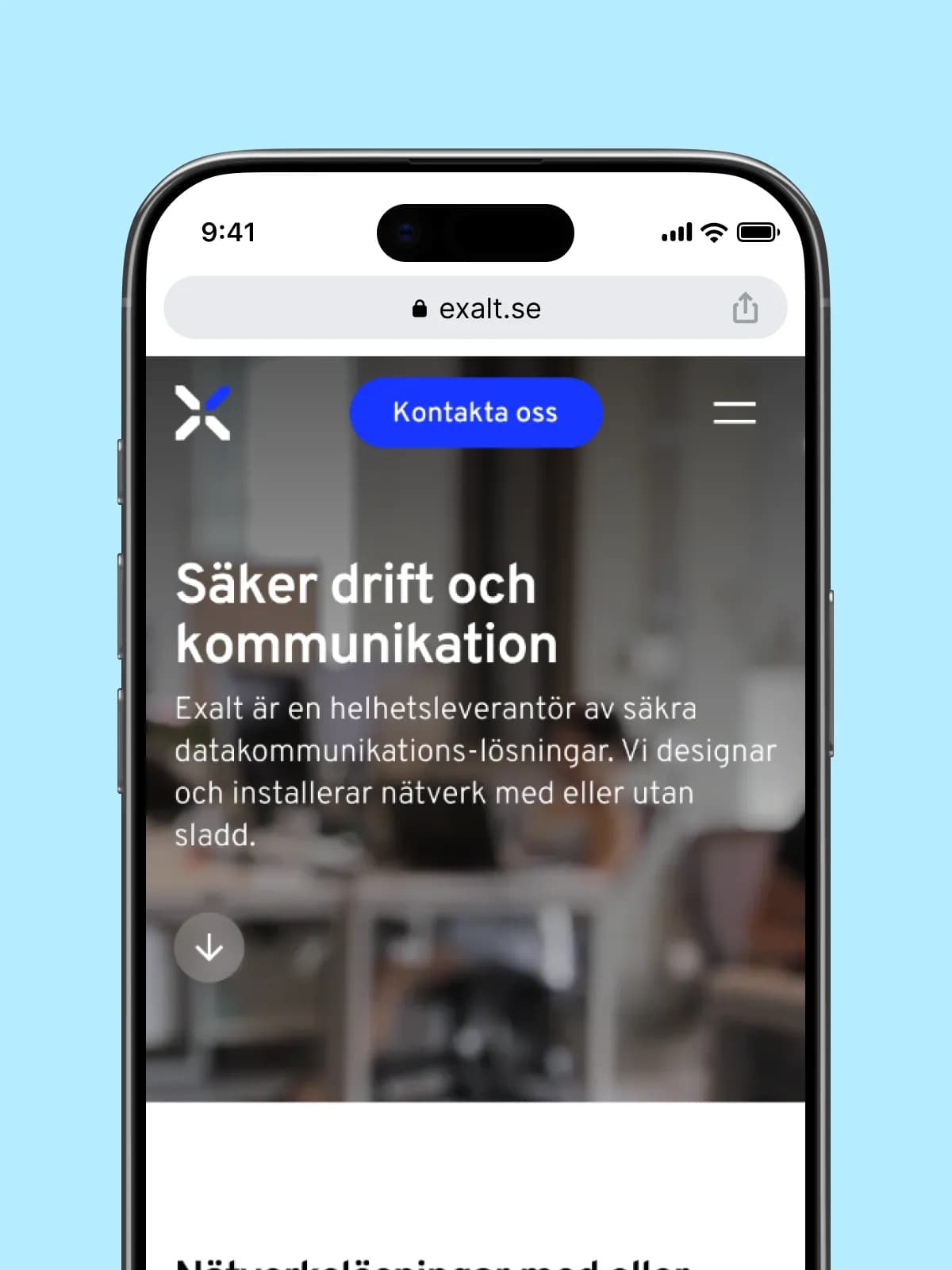 Exalts startsida i mobilen