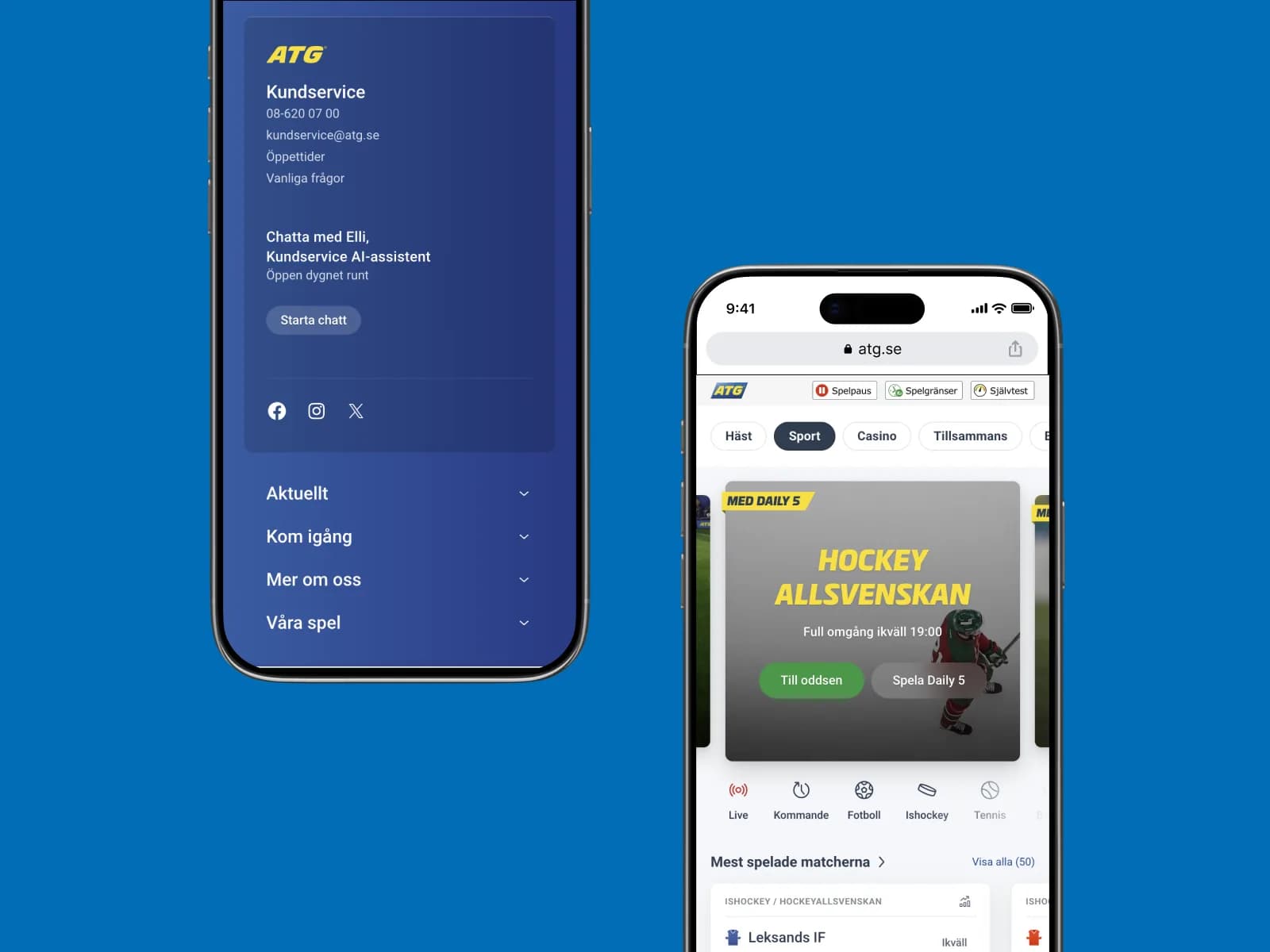 ATG:s kundservice med AI-assistenten Elli och sportsidan i mobilen