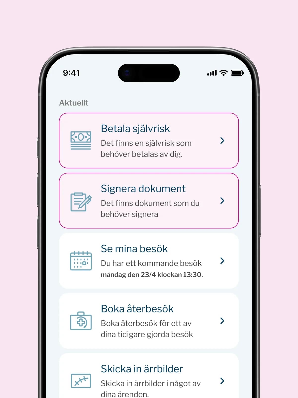 Det som är aktuellt i Euro Accidents app, som självrisk att betala och dokument att signera
